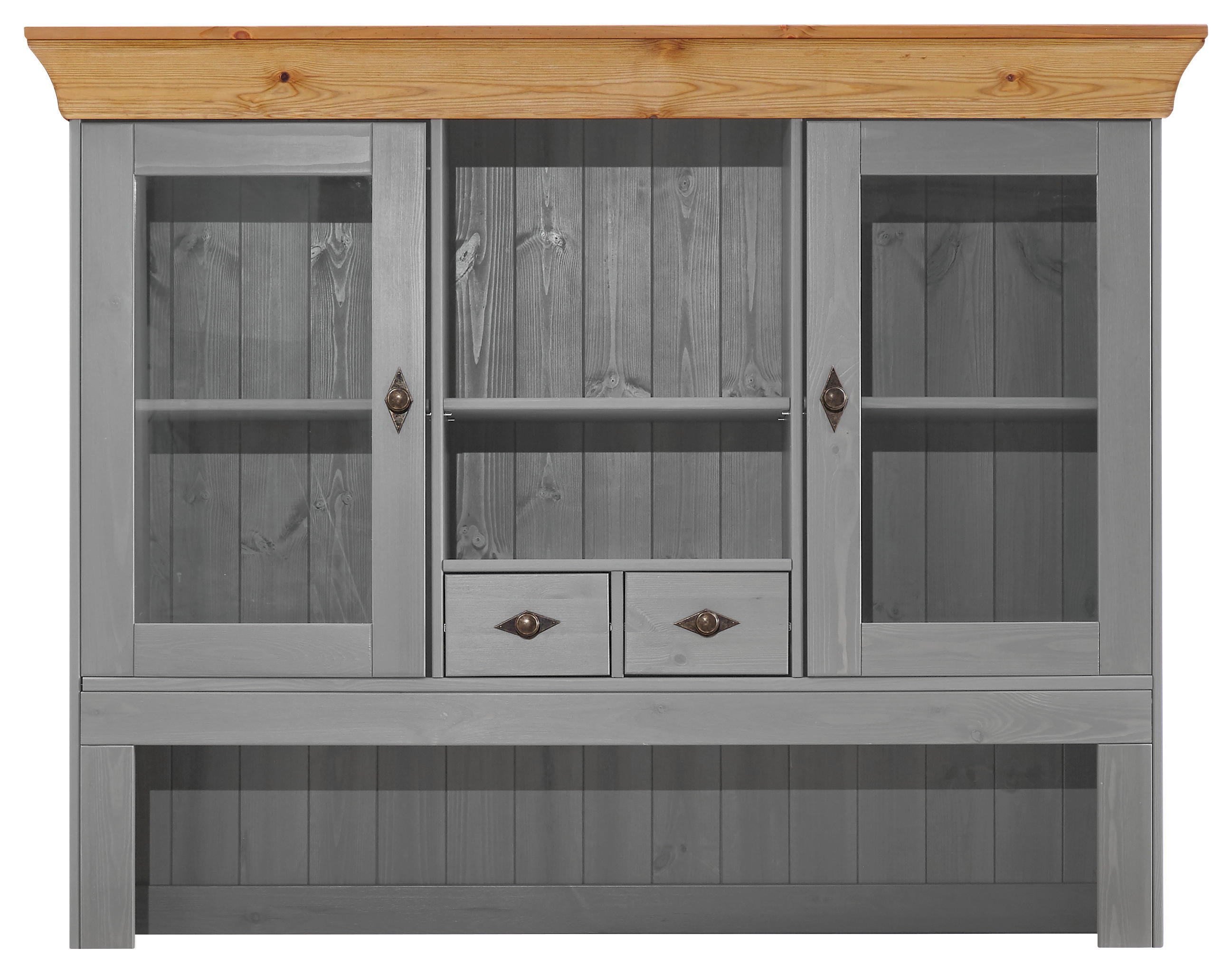 BUFFETAUFSATZ - Laugenfarbig/Grau, ROMANTIK / LANDHAUS, Glas/Holz (143/112/32cm) - Boxxx