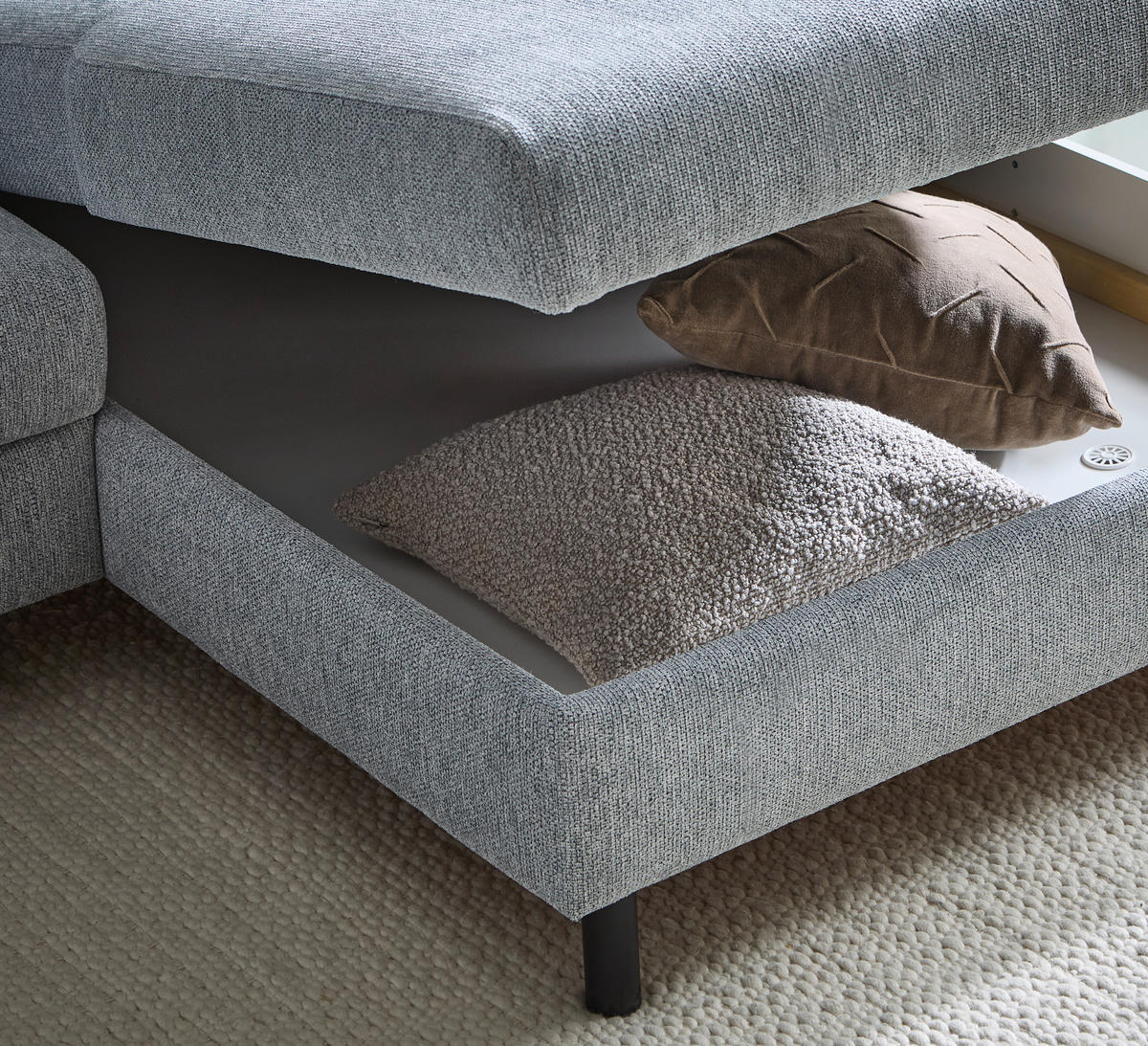 ECKSOFA Hellgrau, Hellbraun Flachgewebe  - Hellbraun/Hellgrau, Design, Textil/Metall (262/166cm) - Xora