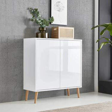 KOMODA, bílá, vysoce lesklá bílá, 79/86/33 cm - bílá/dub artisan, Moderní, dřevo/kompozitní dřevo (79/86/33cm) - MID.YOU
