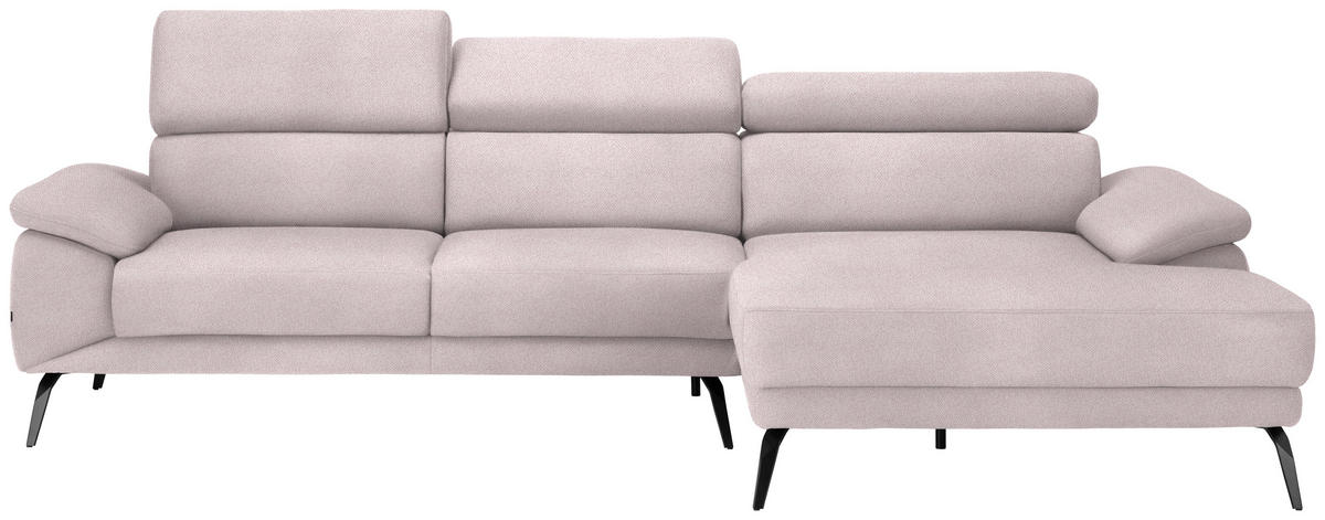 ECKSOFA in Velours Hellrosa  - Hellrosa/Schwarz, Design, Textil/Metall (295/187cm) - Novel