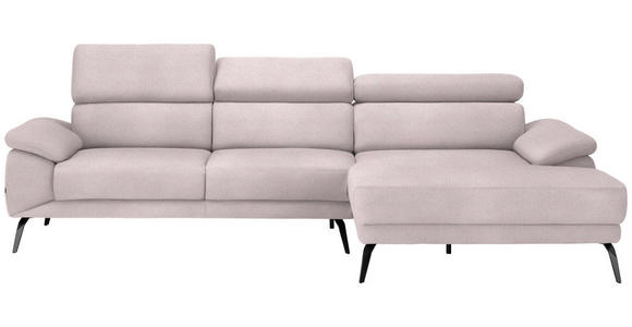 ECKSOFA in Velours Hellrosa  - Hellrosa/Schwarz, Design, Textil/Metall (295/187cm) - Novel