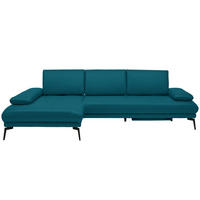 ECKSOFA Petrol Echtleder  - Petrol/Schwarz, Design, Leder/Metall (187/273cm) - Celina Home