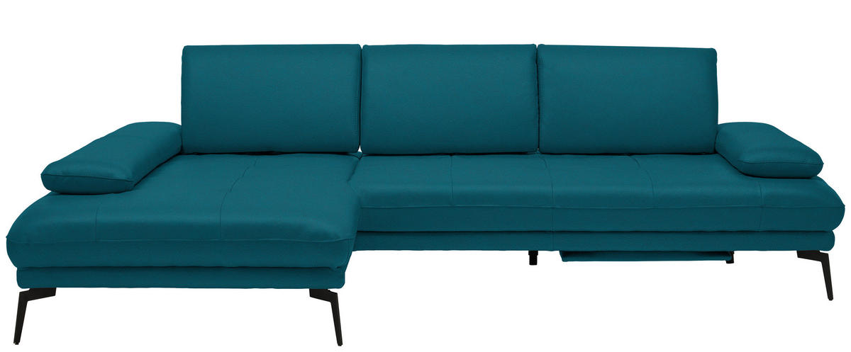 ECKSOFA Petrol Echtleder  - Petrol/Schwarz, Design, Leder/Metall (187/273cm) - Celina Home