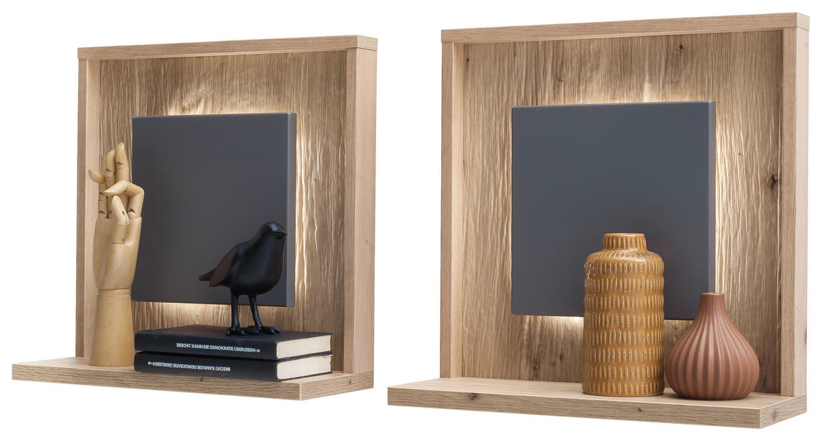 NÁSTENNÁ POLICA, sivá, farba duba, 45/45/18 cm - Design, kompozitné drevo (45/45/18cm)