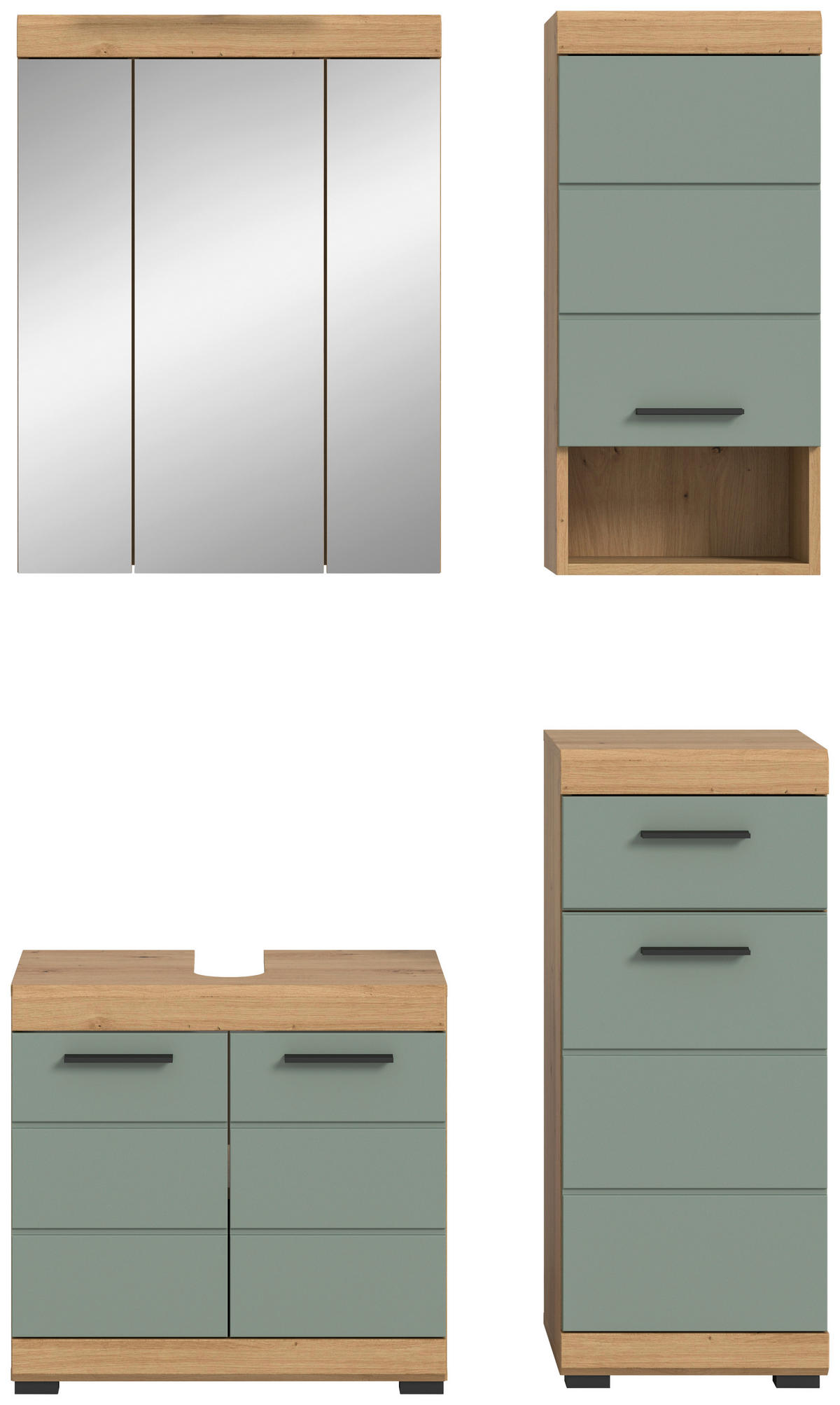 BADEZIMMER 4-teilig  in 97 cm  - Salbeigrün/Eichefarben, Modern, Glas/Holzwerkstoff (97cm) - MID.YOU
