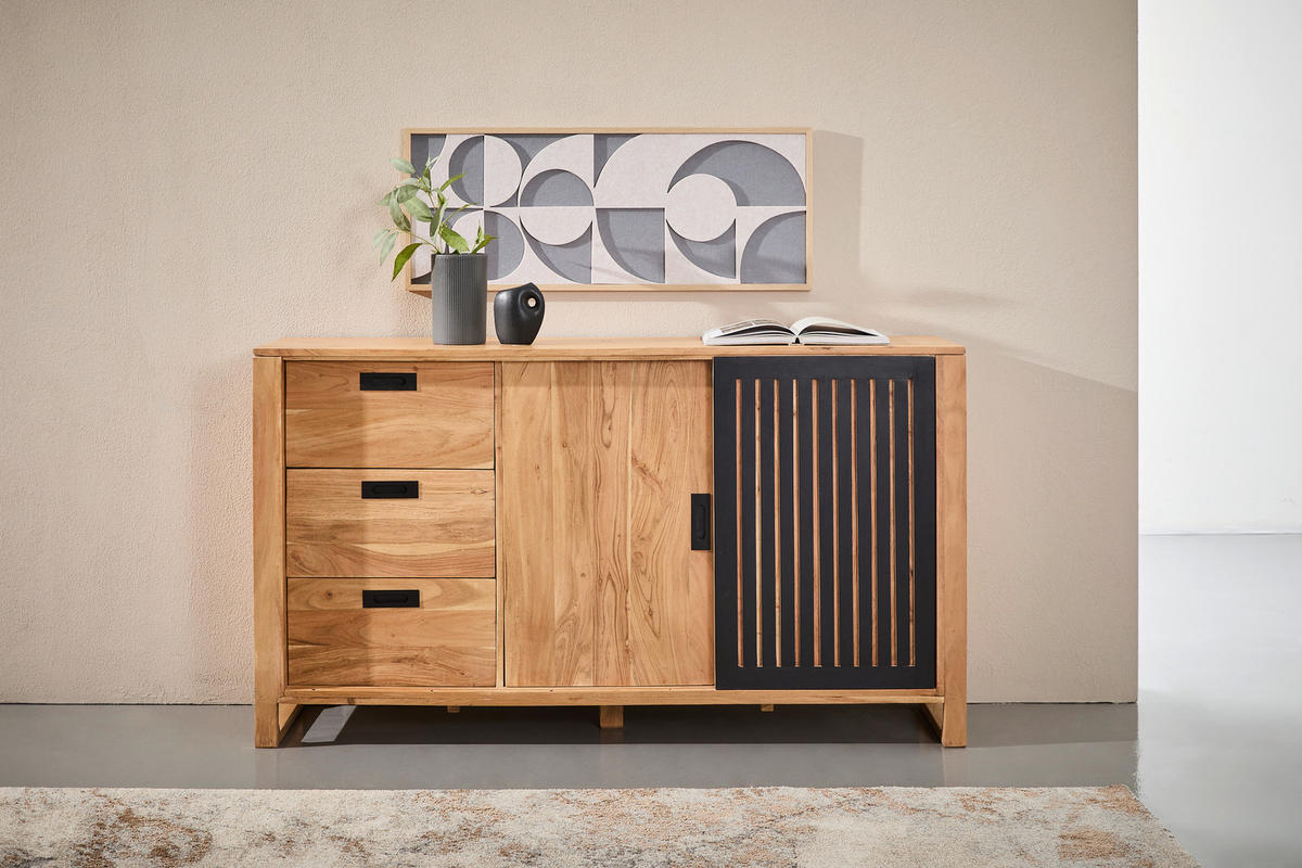 SIDEBOARD  in 160/90/40 cm  - Schwarz/Naturfarben, KONVENTIONELL, Holz/Metall (160/90/40cm) - Livetastic