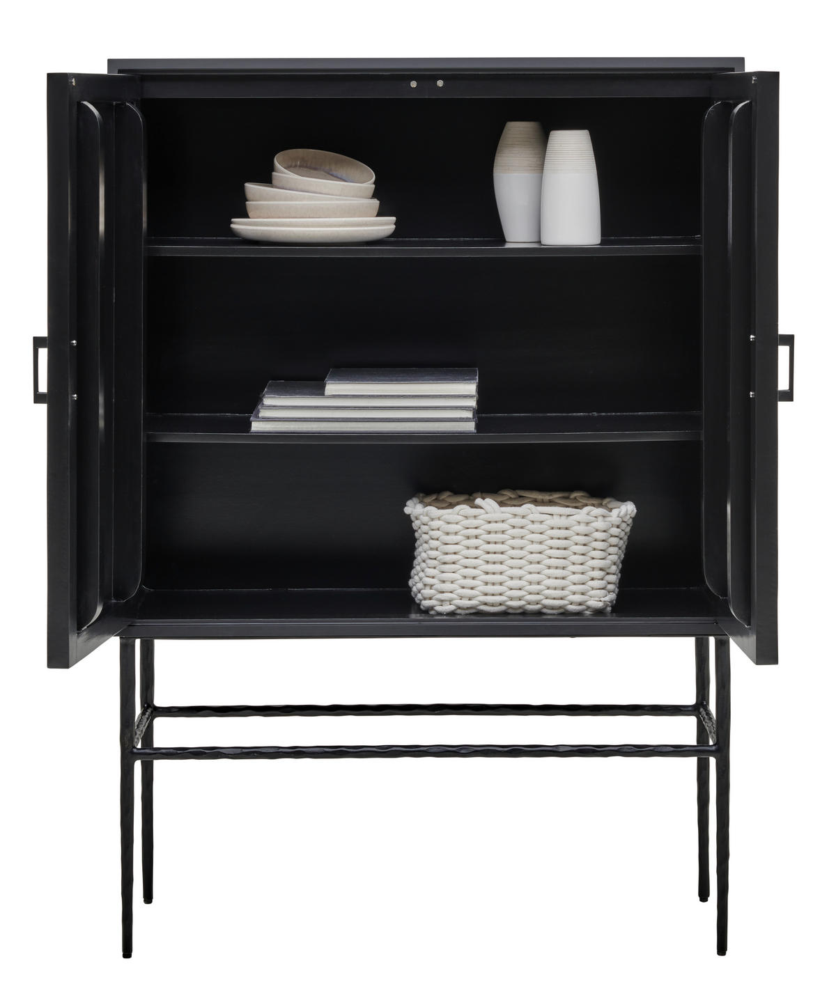 HÖG BYRÅ  i 100/140/40 cm  - svart/naturfärgad, Lifestyle, metall/trämaterial (100/140/40cm) - Ambia Home