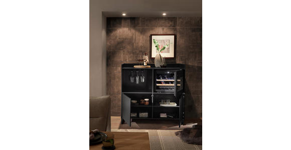 SIDEBOARD Mosel Weinschrank 125/120/58 cm  - Schwarz, KONVENTIONELL, Holzwerkstoff/Metall (125/120/58cm) - Carryhome
