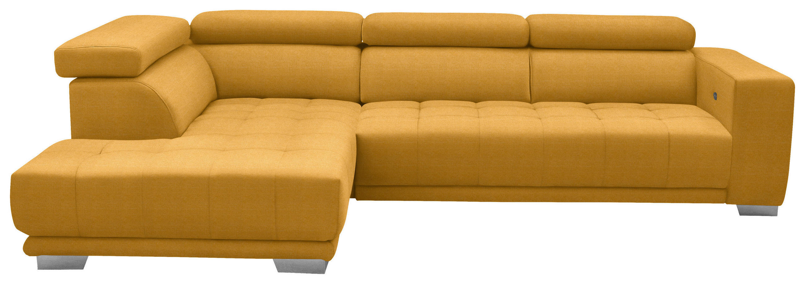 ECKSOFA in Mikrofaser Dunkelgelb  - Chromfarben/Dunkelgelb, Design, Textil/Metall (207/301cm) - Xora