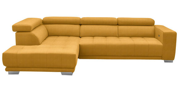 ECKSOFA in Mikrofaser Dunkelgelb  - Chromfarben/Dunkelgelb, Design, Textil/Metall (207/301cm) - Xora