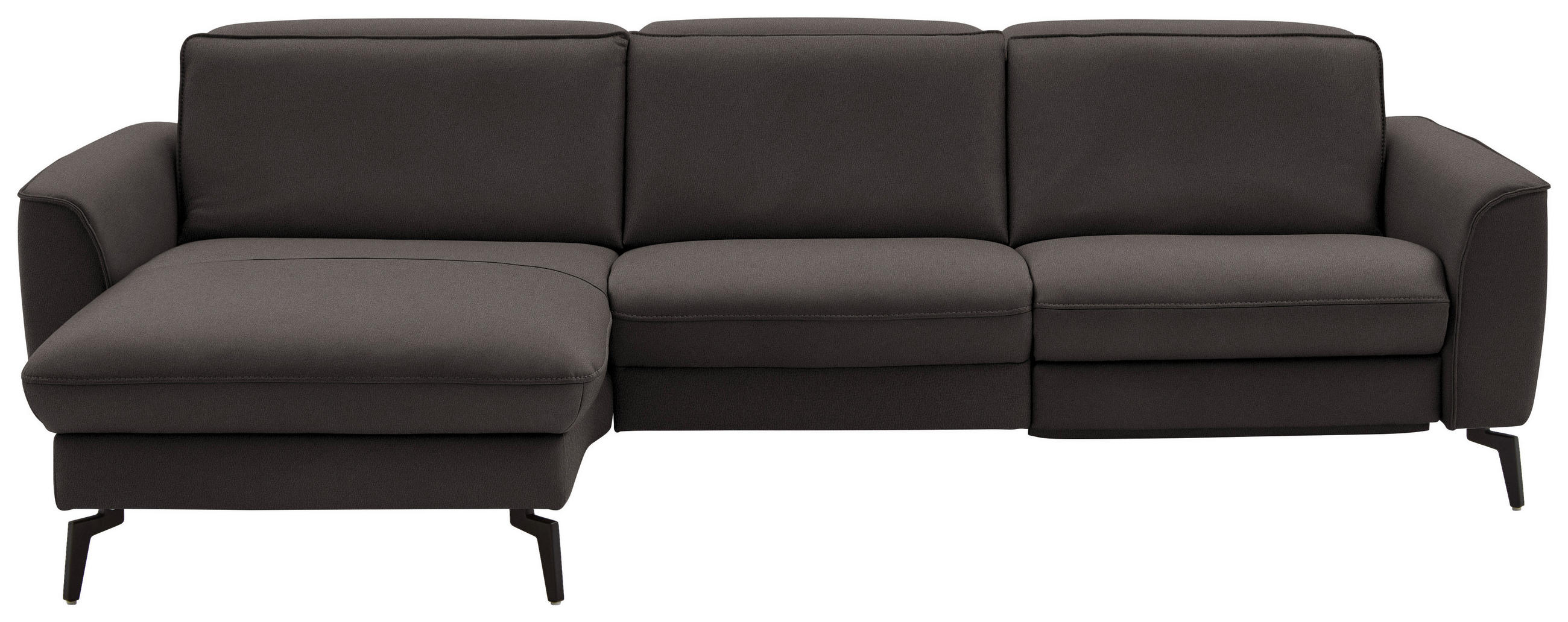 ECKSOFA in Echtleder Dunkelgrau  - Dunkelgrau/Schwarz, Natur, Leder/Metall (168/281cm) - Valdera