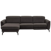 ECKSOFA in Echtleder Dunkelgrau  - Dunkelgrau/Schwarz, Natur, Leder/Metall (168/281cm) - Valdera