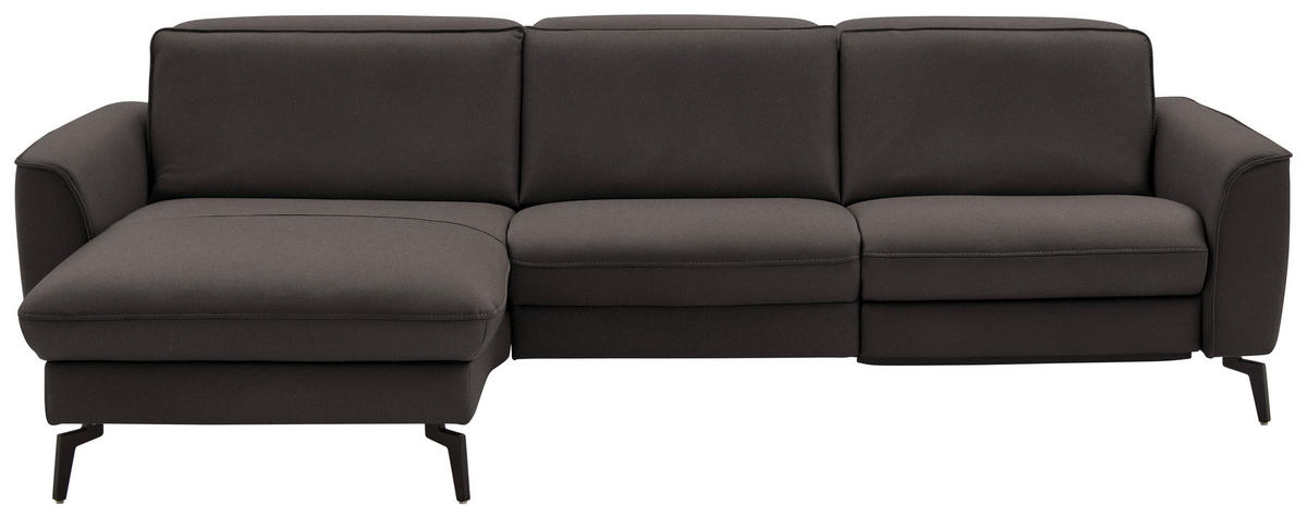 ECKSOFA in Echtleder Dunkelgrau  - Dunkelgrau/Schwarz, Natur, Leder/Metall (168/281cm) - Valdera