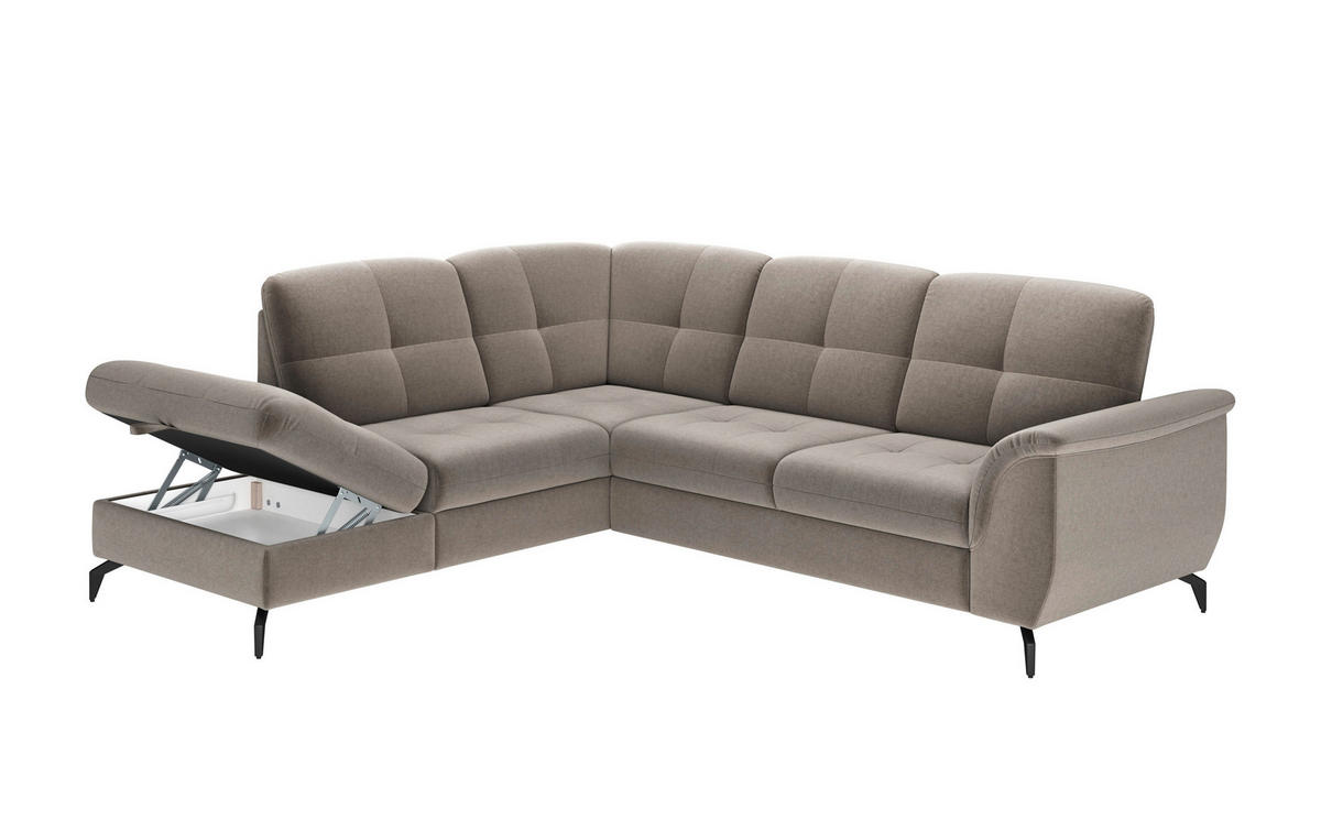 ECKSOFA ZORA E Taupe Flachgewebe  - Taupe/Schwarz, MODERN, Textil/Metall (212/244cm) - Sit & More