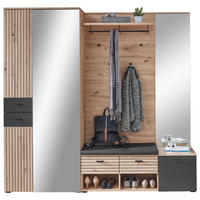 GARDEROBE 5-teilig  in 210/202/38 cm  - Schwarz/Eiche Artisan, Design, Holzwerkstoff/Textil (210/202/38cm) - Voleo
