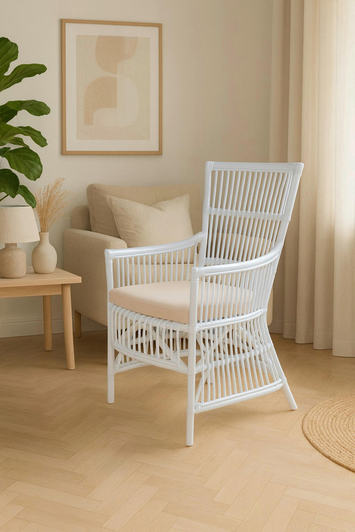 SESSEL Webstoff, Flachgewebe Weiß    - Weiß, Natur, Holz/Textil (62/55/96cm) - MID.YOU