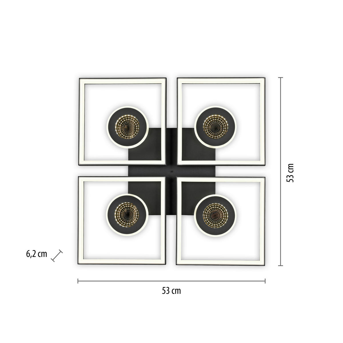 LED-DECKENLEUCHTE 53/53/6,2 cm   - Schwarz, Design, Kunststoff/Metall (53/53/6,2cm)