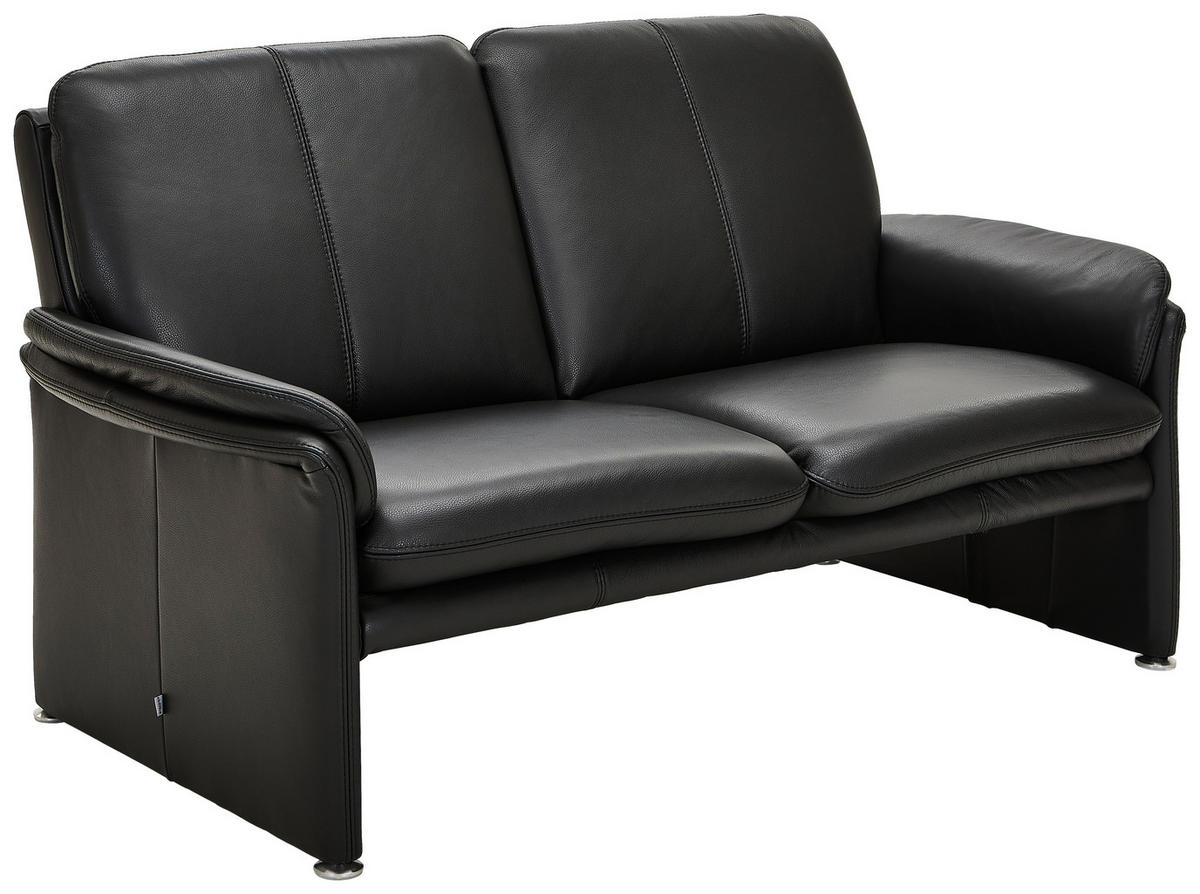 2-SITZER-SOFA Schwarz Echtleder  - Chromfarben/Schwarz, KONVENTIONELL, Leder/Metall (158/90/86cm) - Celina Home