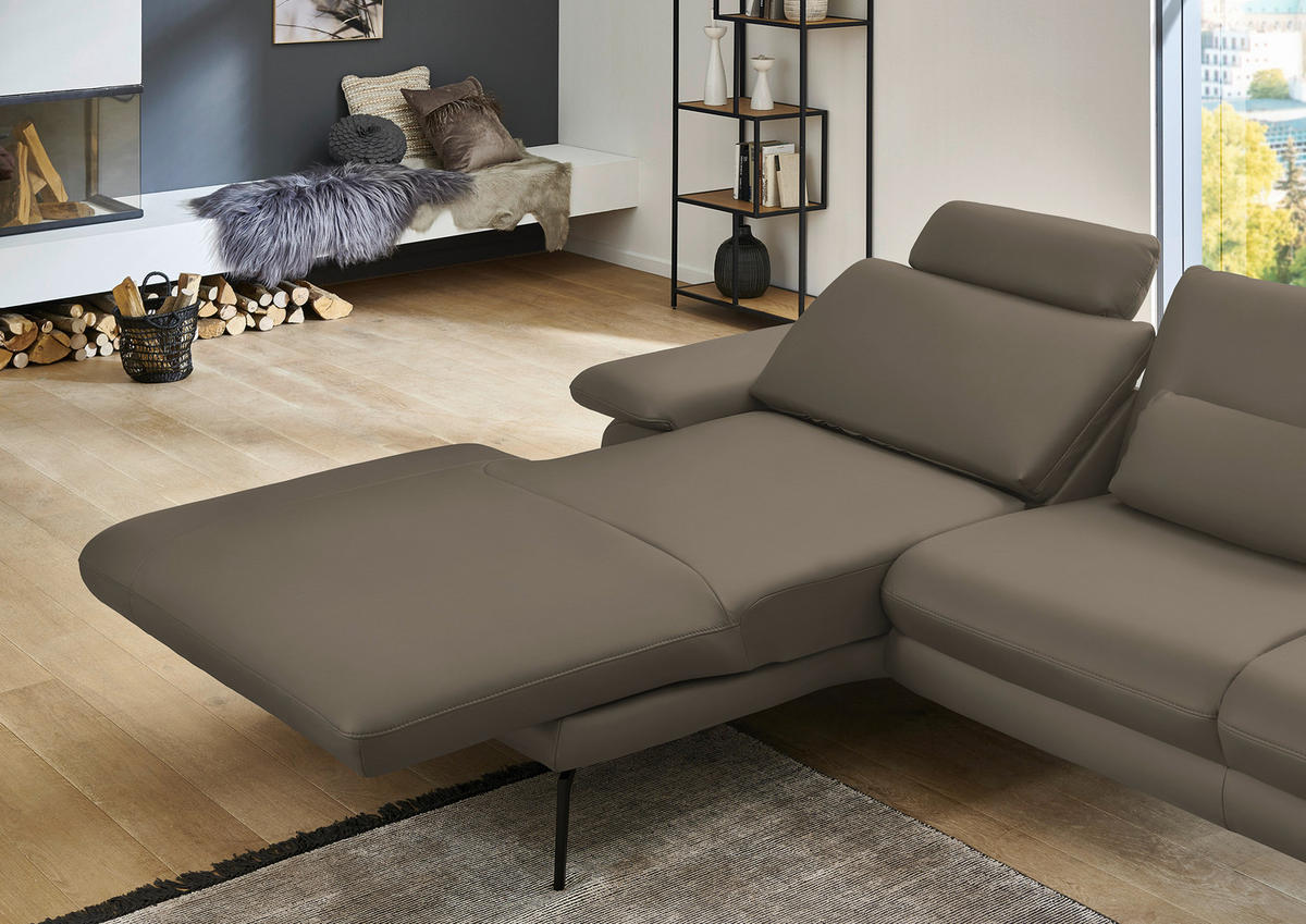 ECKSOFA in Echtleder Greige  - Greige/Schwarz, Design, Leder/Metall (180/310cm) - Dieter Knoll