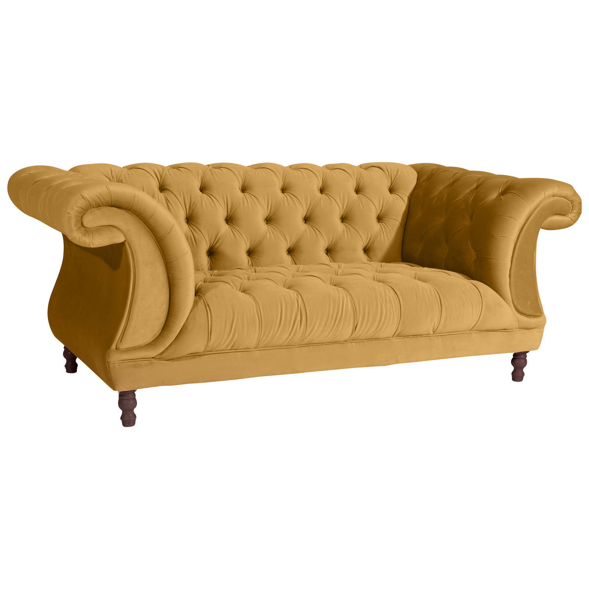 CHESTERFIELD-ZWEISITZER-SOFA  in Velours Gelb  - Gelb/Nussbaumfarben, Design, Holz/Textil (200/80/100cm) - Max Winzer