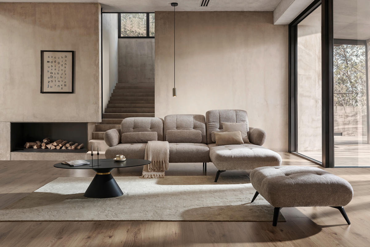 ECKSOFA inkl. Funktionen Taupe Chenille  - Taupe/Schwarz, Design, Textil/Metall (282/189cm) - Novel