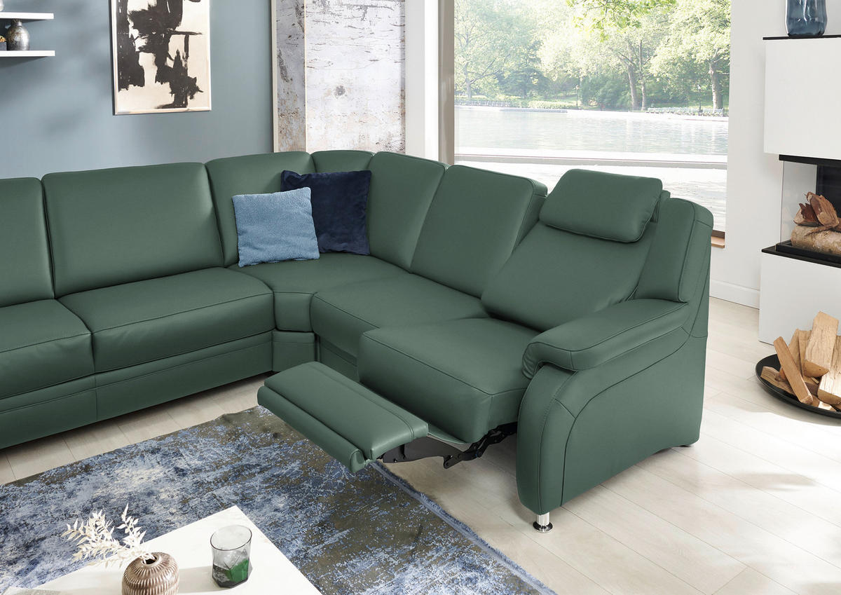 WOHNLANDSCHAFT Echtleder Opal  - Opal/Alufarben, Konventionell, Leder/Metall (165/329/239cm) - Beldomo Premium