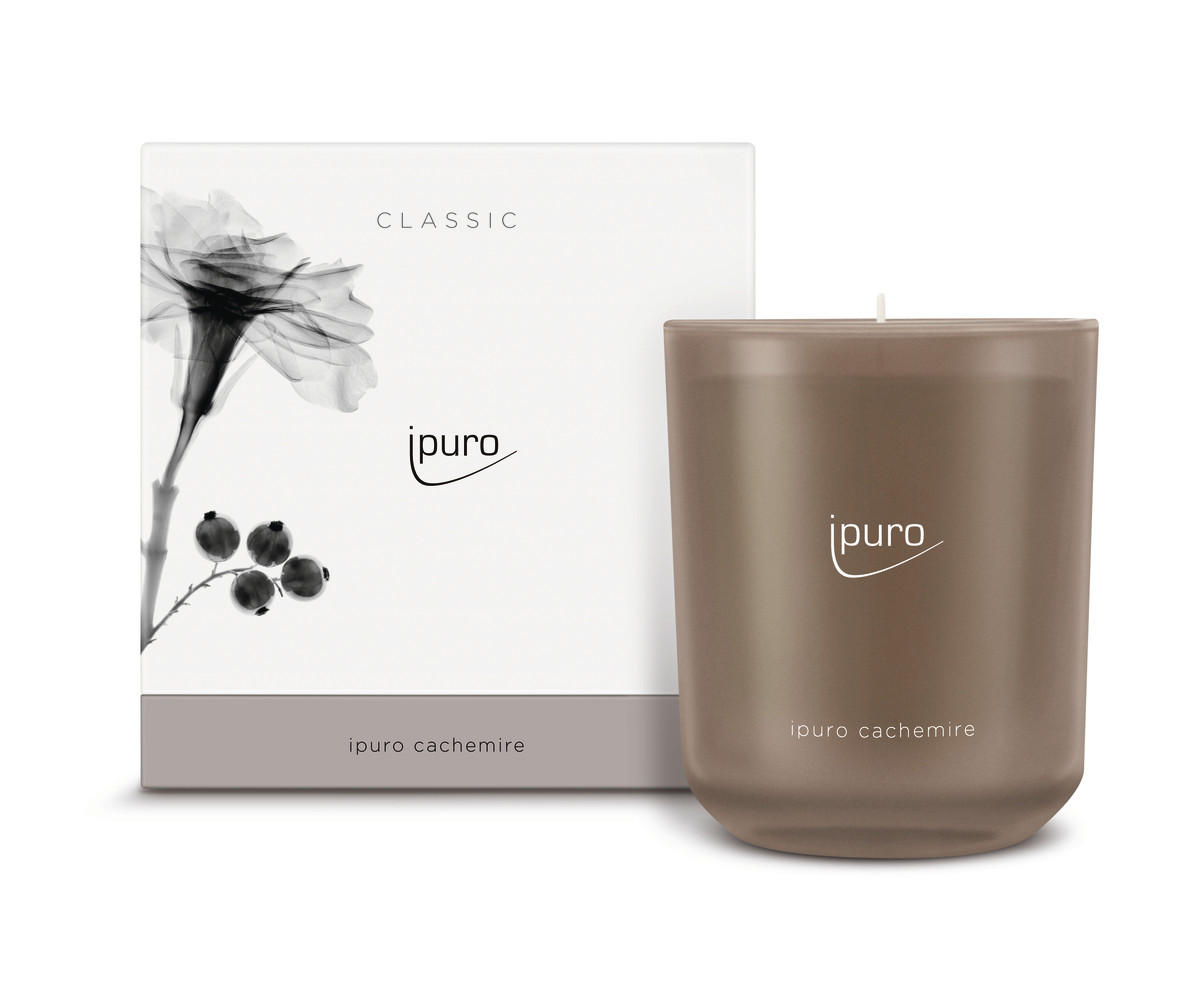 DUFTKERZE Rose, Bergamotte, Amber, Zedernholz, Schwarze Johannisbeere, Vetiver, Gardenie  - Braun, Basics, Glas/Naturmaterialien (11,5/11,5/12cm) - Ipuro