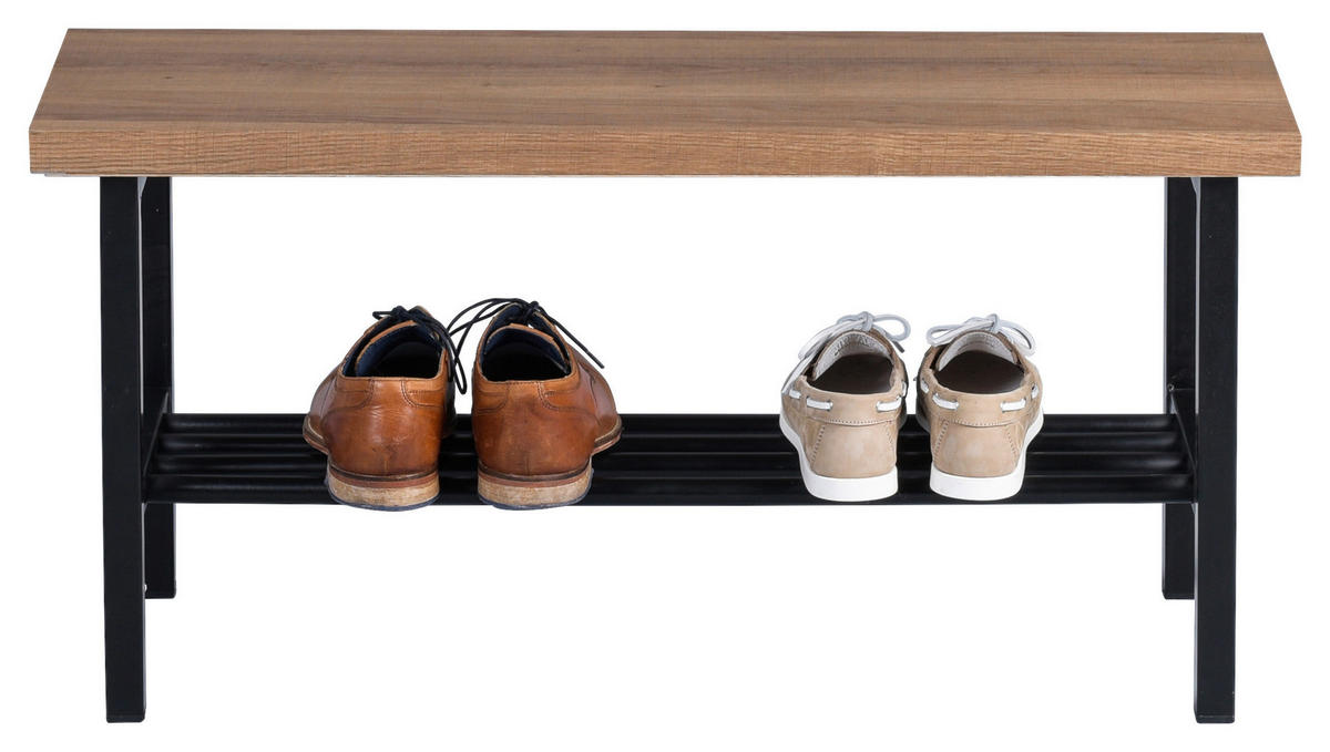 ŠATNÍ LAVICE - černá/barvy dubu, Basics, kov/kompozitní dřevo (80/41/30cm)