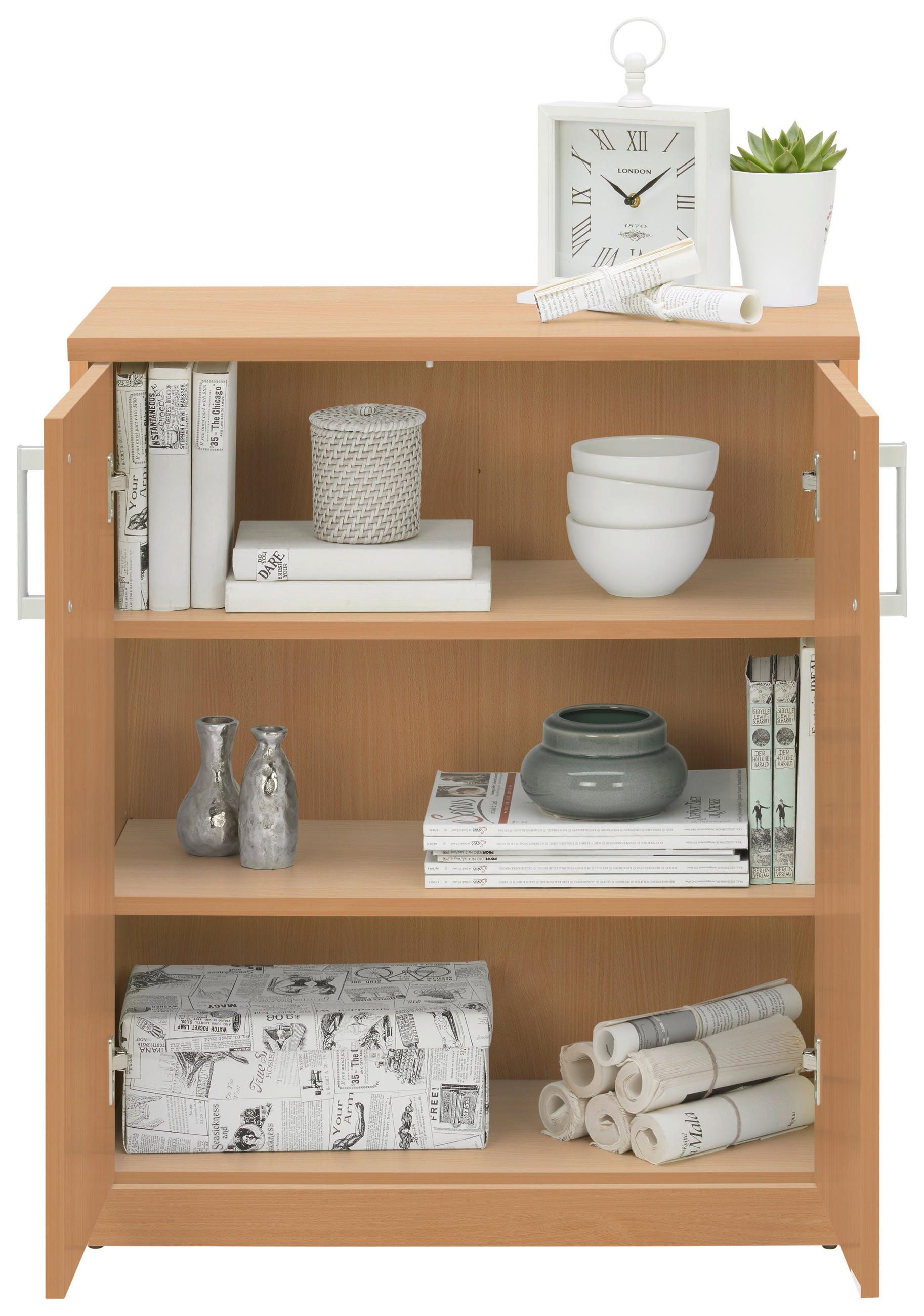 KOMMODE Buchefarben - Silberfarben/Buchefarben, Basics, Holzwerkstoff (72/84/36cm) - Xora