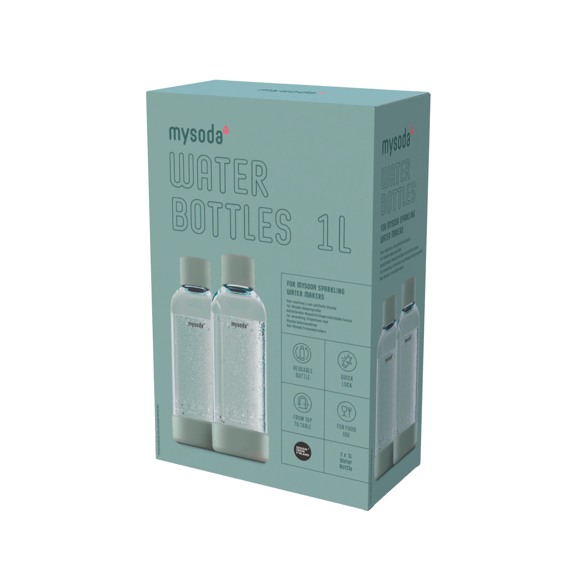 WASSERSPRUDLER-FLASCHE 2er Pack 1,0ltr.  - Salbeigrün, Basics, Naturmaterialien/Kunststoff (8.7/26.7cm) - mysoda