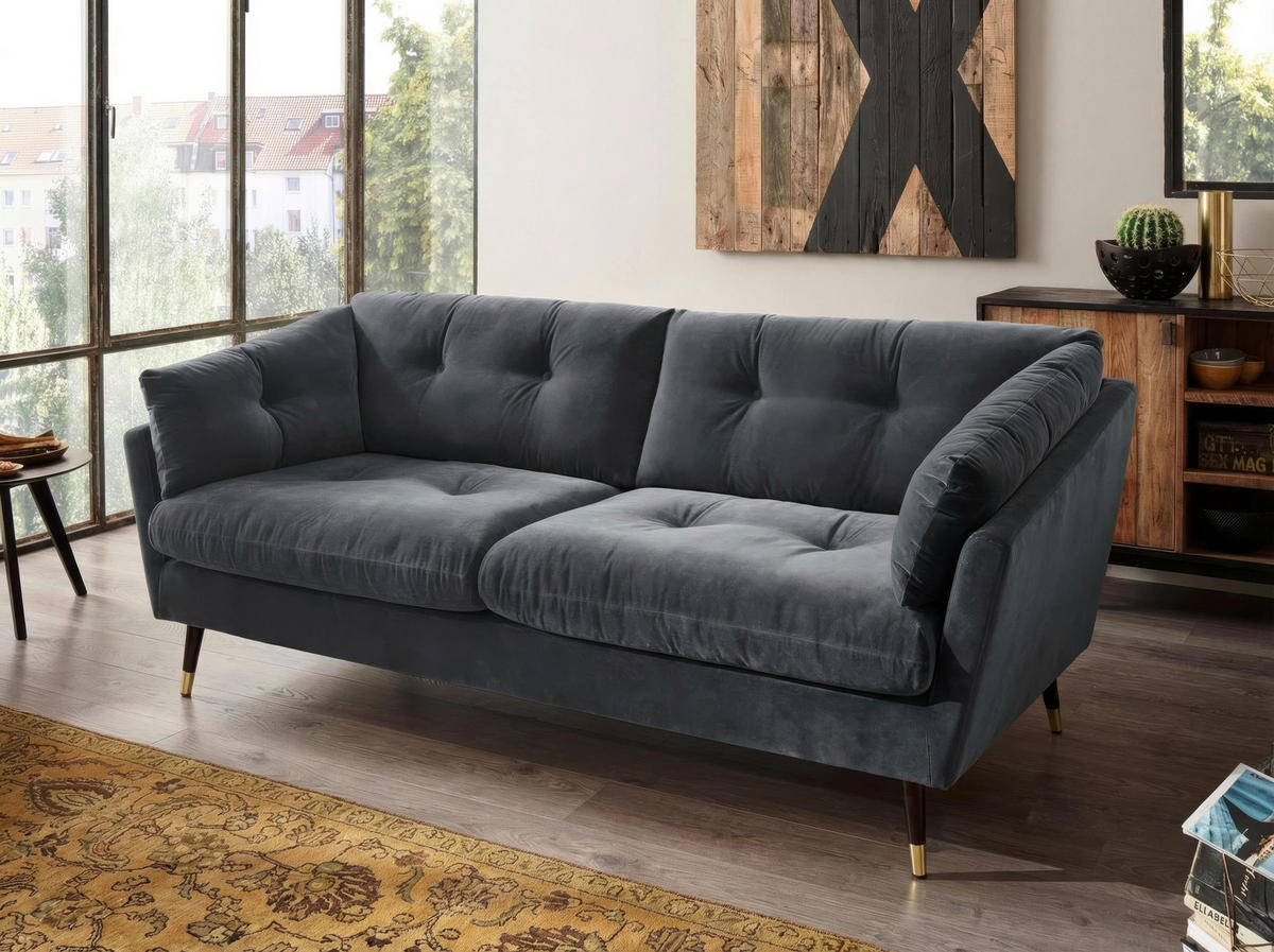 3-SITZER-SOFA JAPAN-3S SOFA in Samt Anthrazit  - Anthrazit, MODERN, Textil (207/84/93cm) - MID.YOU