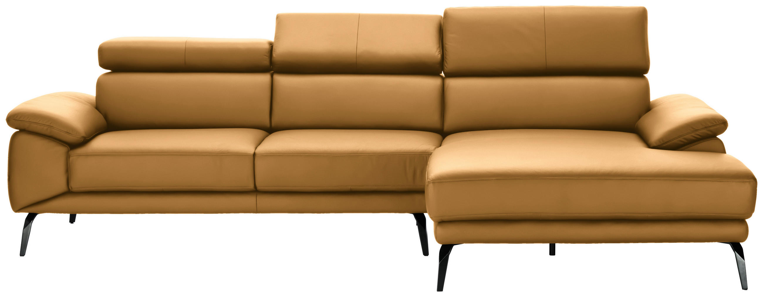ECKSOFA in Echtleder Senfgelb  - Senfgelb/Schwarz, Design, Leder/Metall (295/187cm) - Novel