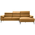ECKSOFA in Echtleder Senfgelb  295/187 cm  - Senfgelb/Schwarz, Design, Leder/Metall (295/187cm) - Novel