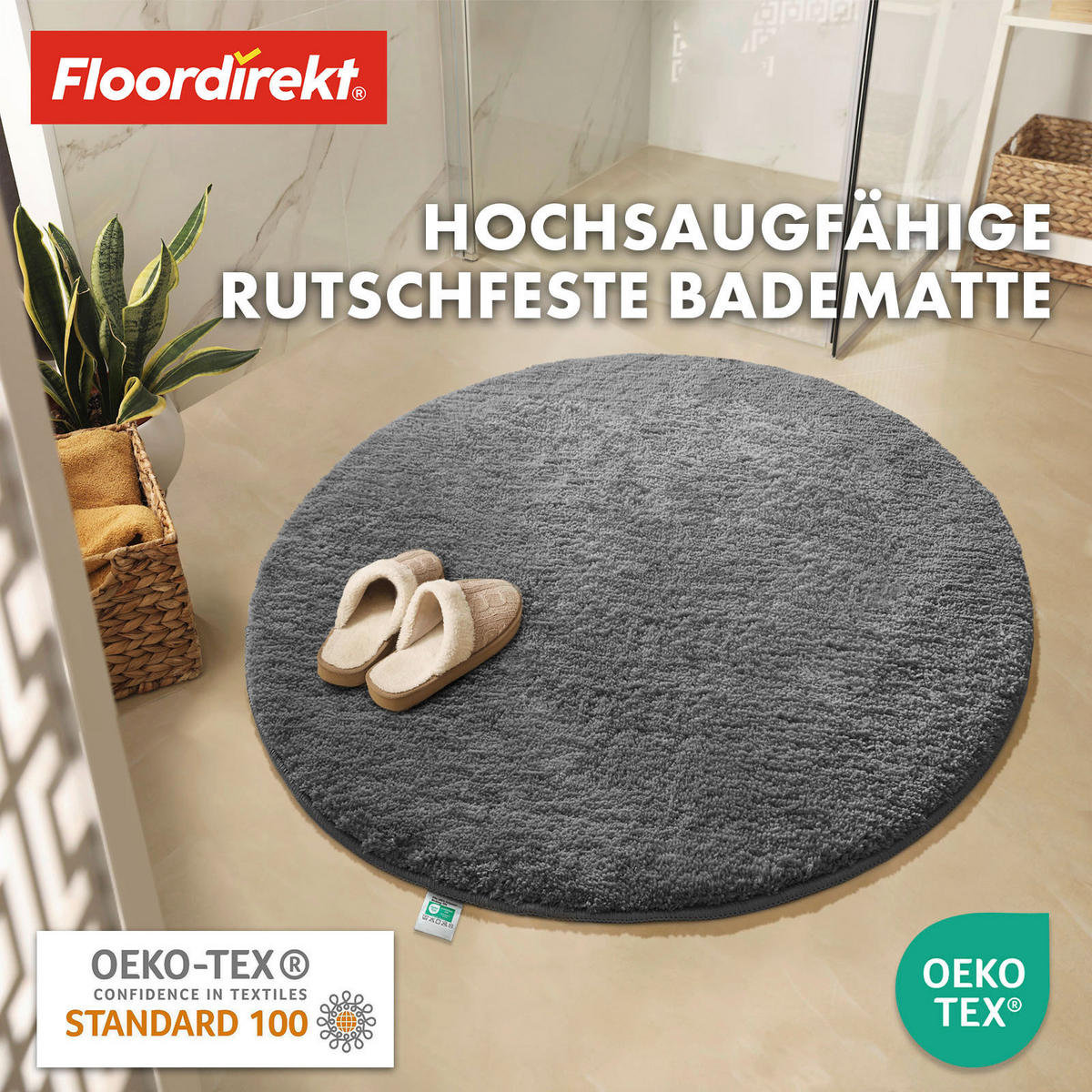 BADEMATTE SKY Dunkelgrau 95 cm  - Dunkelgrau, Basics, Kunststoff/Textil (95cm) - Floordirekt