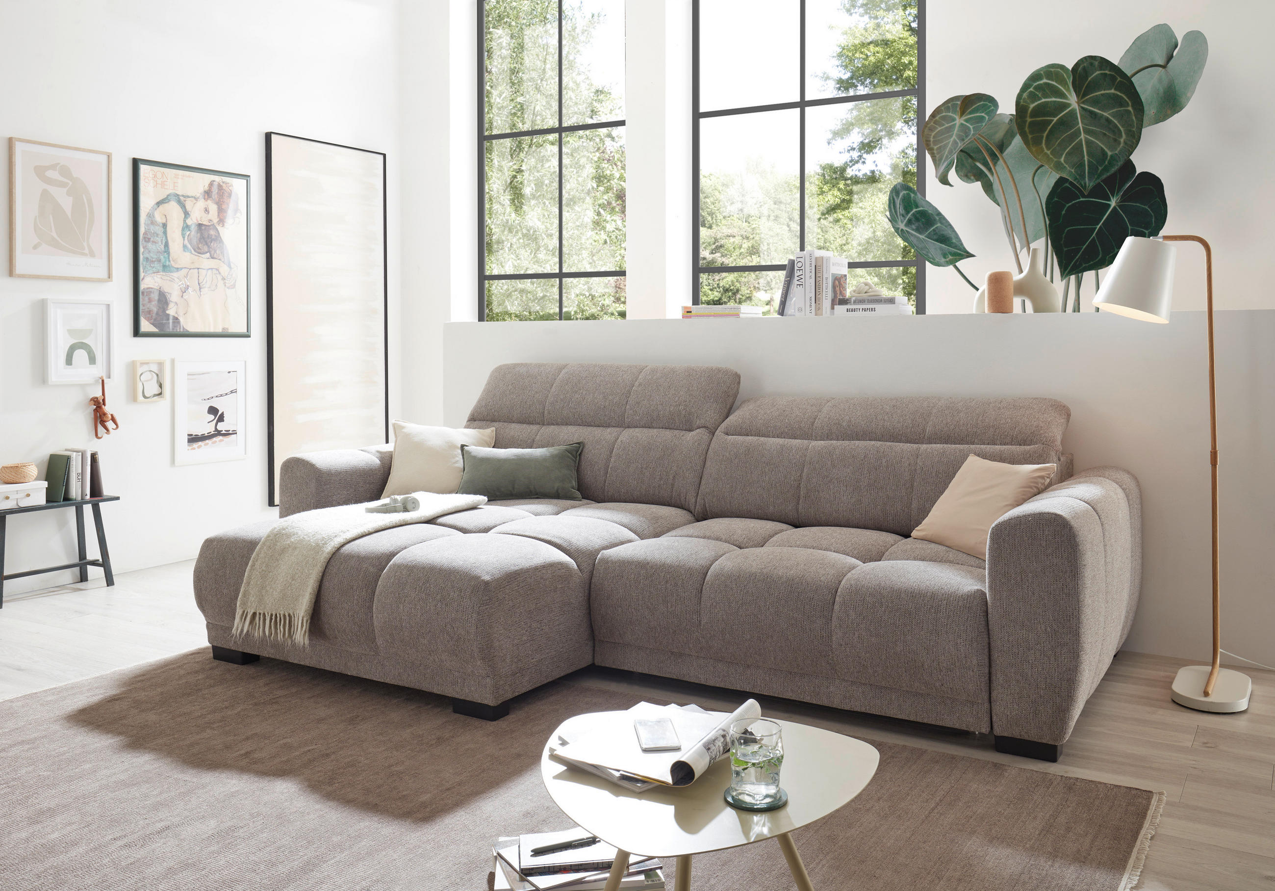 ECKSOFA HUNTER Taupe Mikrofaser  - Taupe/Schwarz, Basics, Kunststoff/Textil (170/297cm) - Livetastic