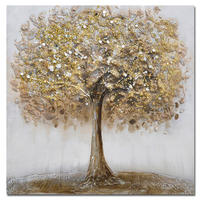 ÖLGEMÄLDE Bäume  - Goldfarben/Hellgrau, Design, Holz/Kunststoff (30/30/2.5cm) - Monee