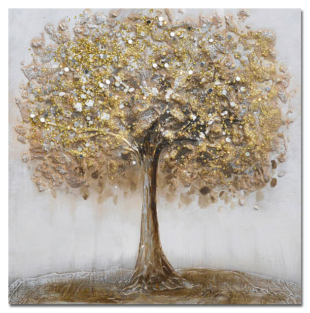 Monee Ölgemälde Weiß, Gold, Hellgrau 30x2.5x30 cm