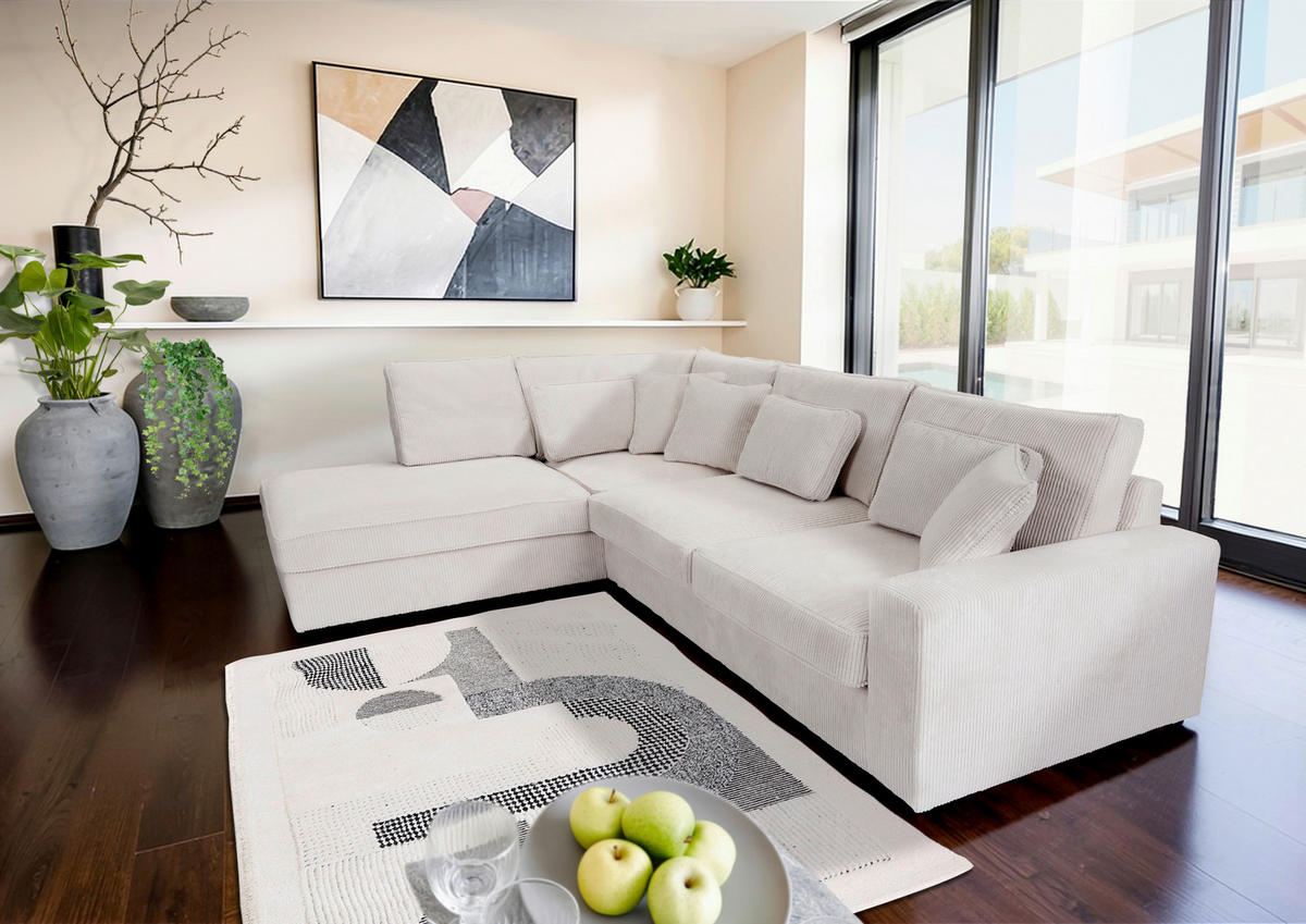 ECKSOFA Cord Naturfarben  - Schwarz/Naturfarben, Modern, Kunststoff/Textil (228/307cm) - Carryhome