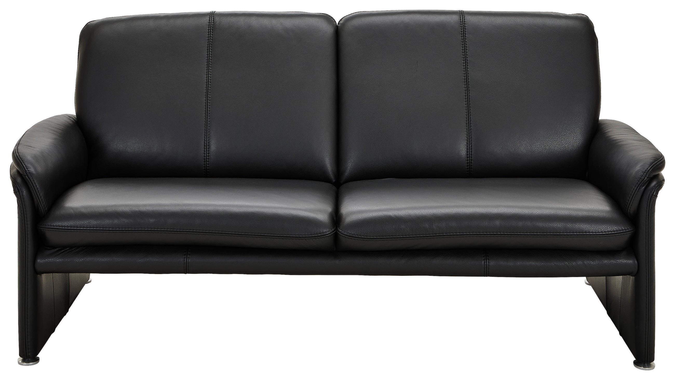 2,5-SITZER Schwarz Echtleder  - Chromfarben/Schwarz, KONVENTIONELL, Leder/Metall (186/90/86cm) - Celina Home