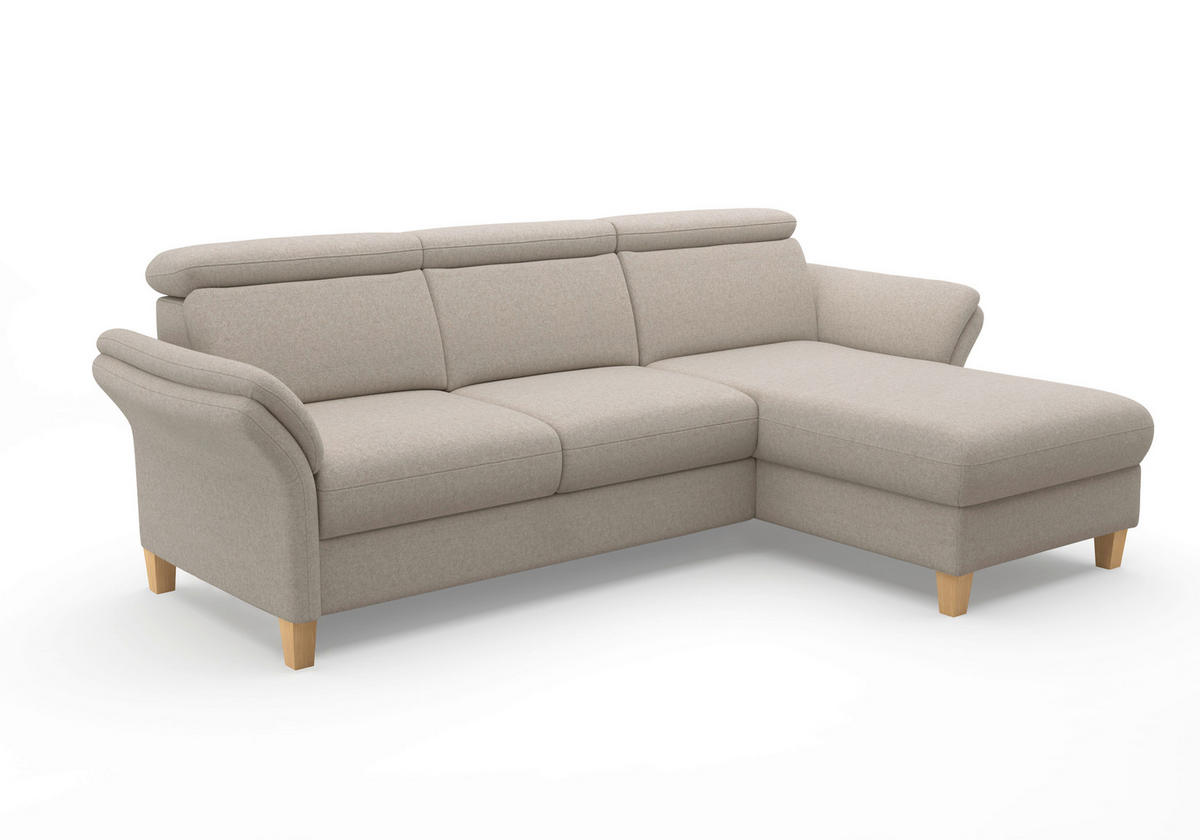 ECKSOFA GLENDALE E Taupe Flachgewebe  - Taupe/Eichefarben, KONVENTIONELL, Holz/Textil (253/166cm) - Sit & More