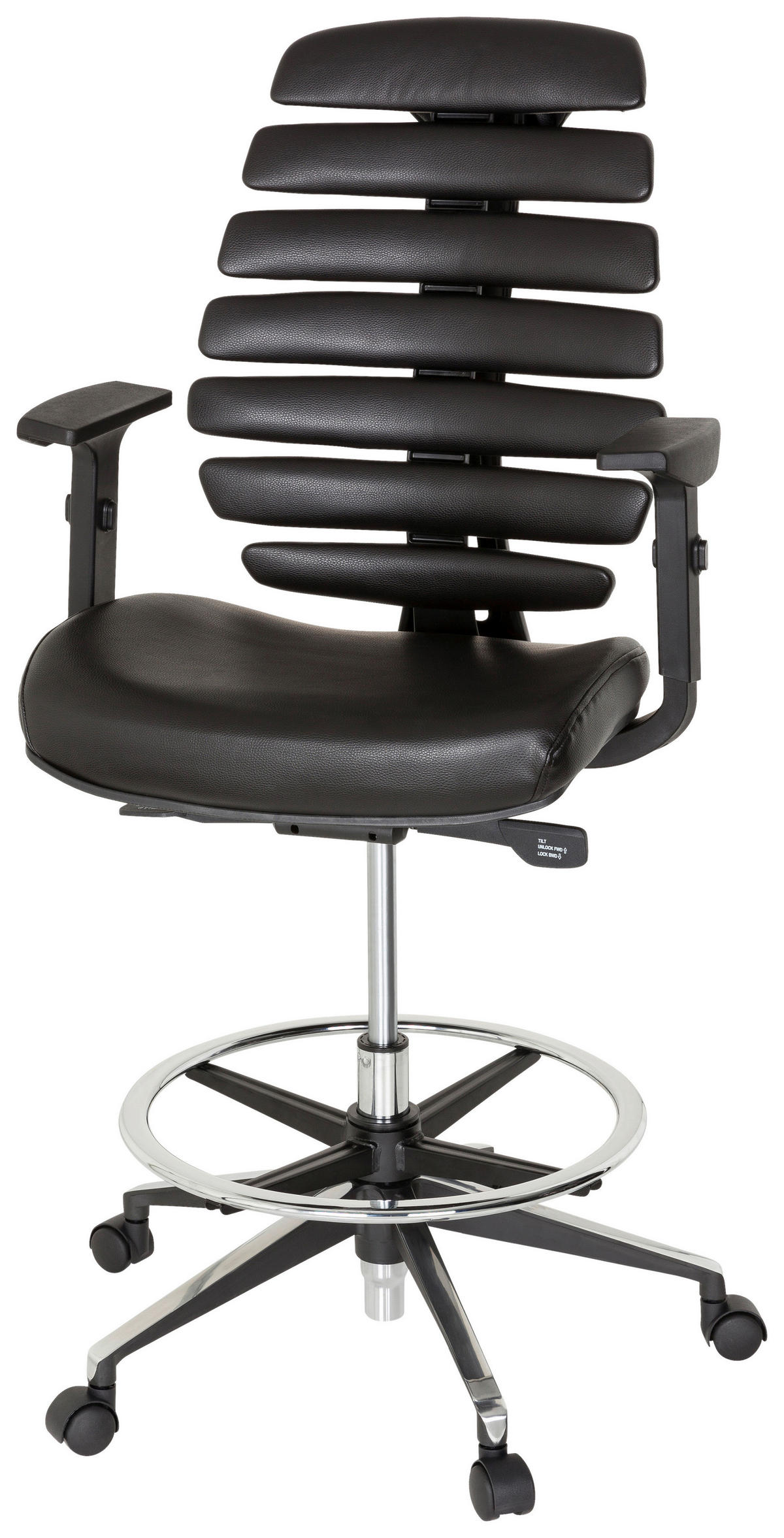 DREHSTUHL  in Lederlook Schwarz  - Schwarz/Alufarben, MODERN, Kunststoff/Textil (62/131/65cm) - MID.YOU