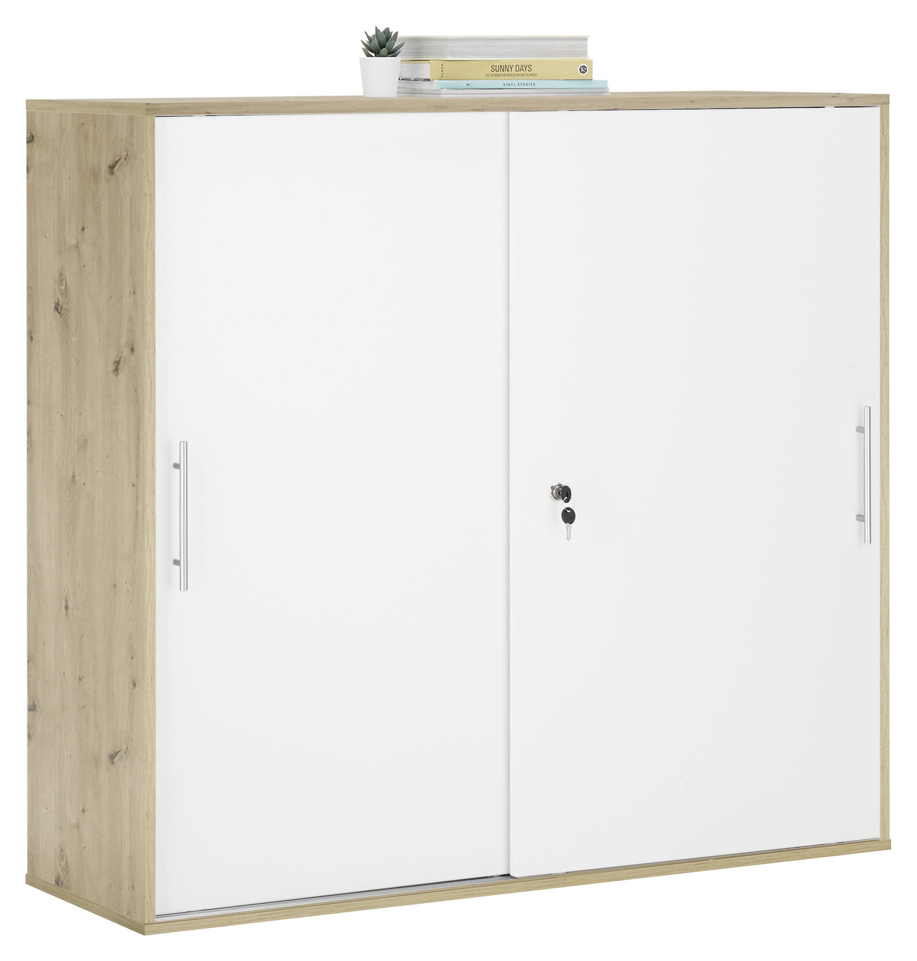 AKTENSCHRANK Weiß, Eiche Artisan - Weiß/Eiche Artisan, Basics, Holzwerkstoff (120/110/40cm) - MID.YOU