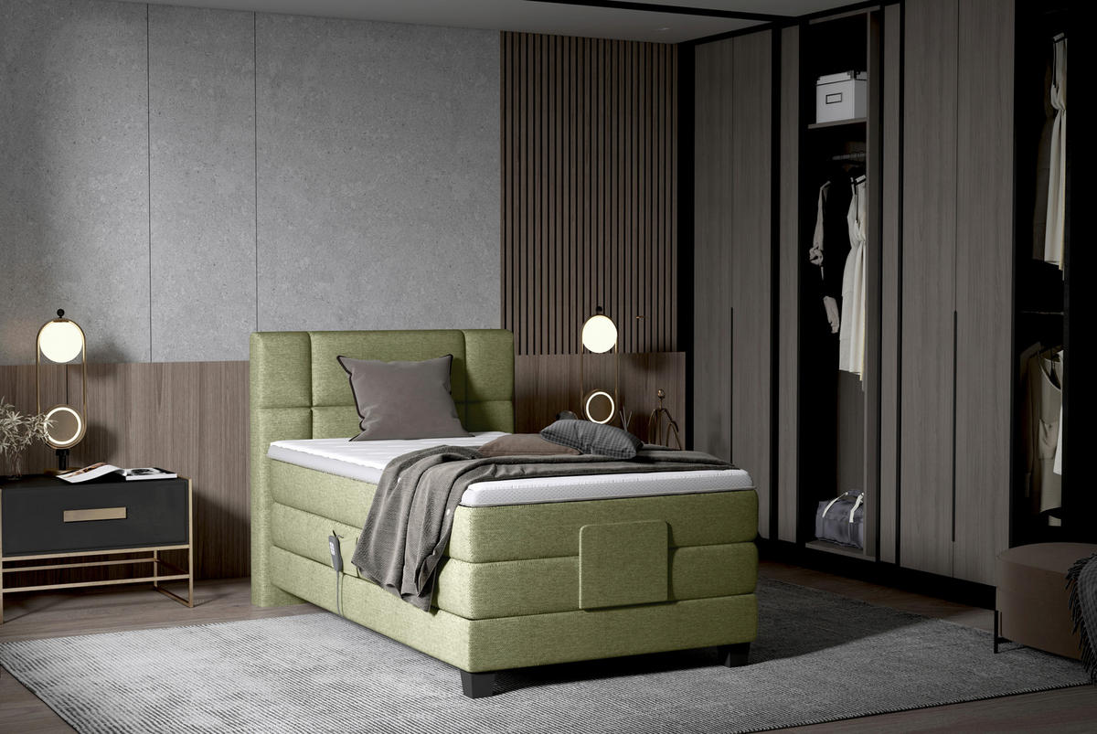BOXSPRINGBETT 120/200 cm  in Olivgrün  - Schwarz/Olivgrün, KONVENTIONELL, Holz/Kunststoff (120/200cm) - Esposa