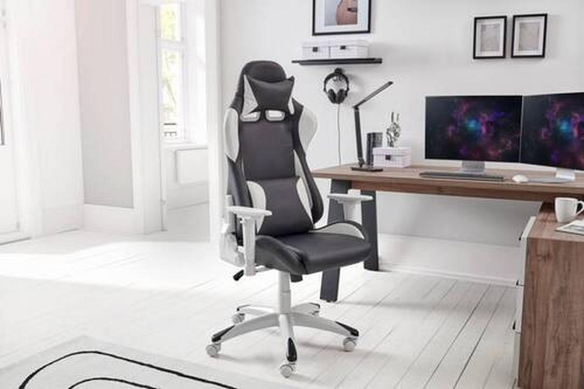 GAMINGSTUHL  in Lederlook Schwarz, Weiss  - Weiss/Schwarz, Modern, Kunststoff/Textil (66/126-134/59cm) - Livetastic