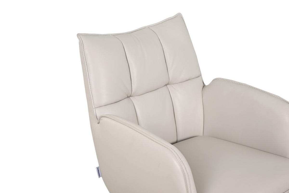 ARMLEHNSTUHL  Sitzfläche 360° drehbar, automatische Rückholfunktion  Echtleder  - Hellgrau/Schwarz, MODERN, Leder/Metall (58,5/87,5/61cm) - Livetastic