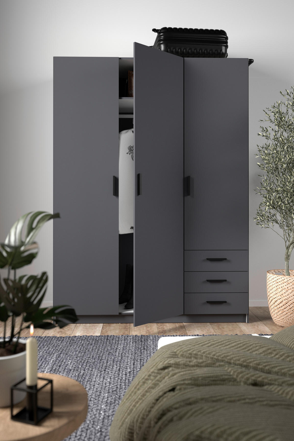 KLEIDERSCHRANK in Grau  - Schwarz/Grau, Basics, Holzwerkstoff/Metall (147/200,4/49,8cm) - MID.YOU