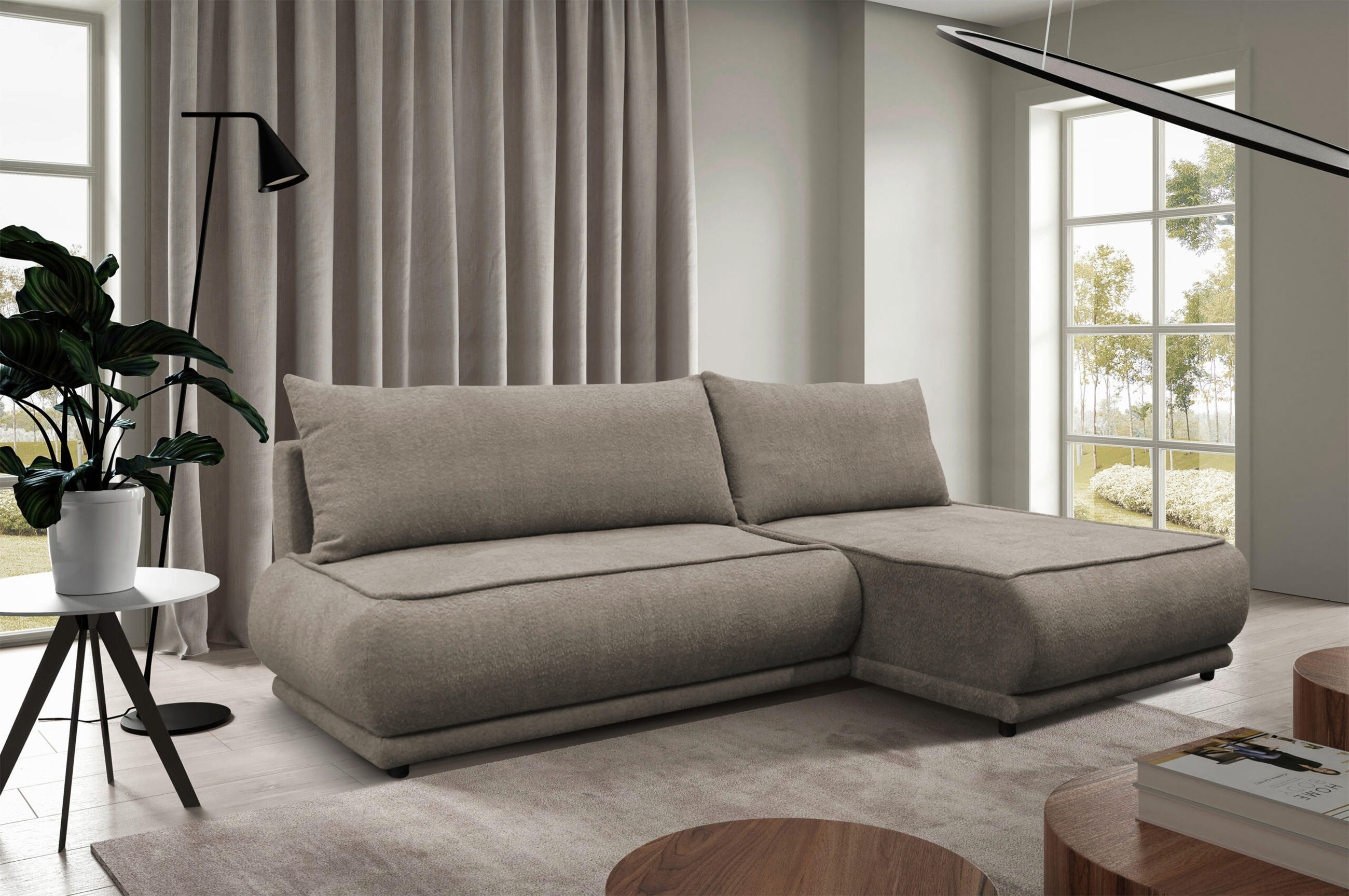ECKSOFA in Bouclé Beige  277/179 cm  - Beige/Schwarz, Design, Kunststoff/Textil (277/179cm) - MID.YOU