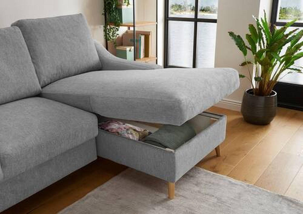 ECKSOFA Grau Mikrofaser  - Dunkelrosa/Naturfarben, Design, Holz/Textil (228/150cm) - MID.YOU