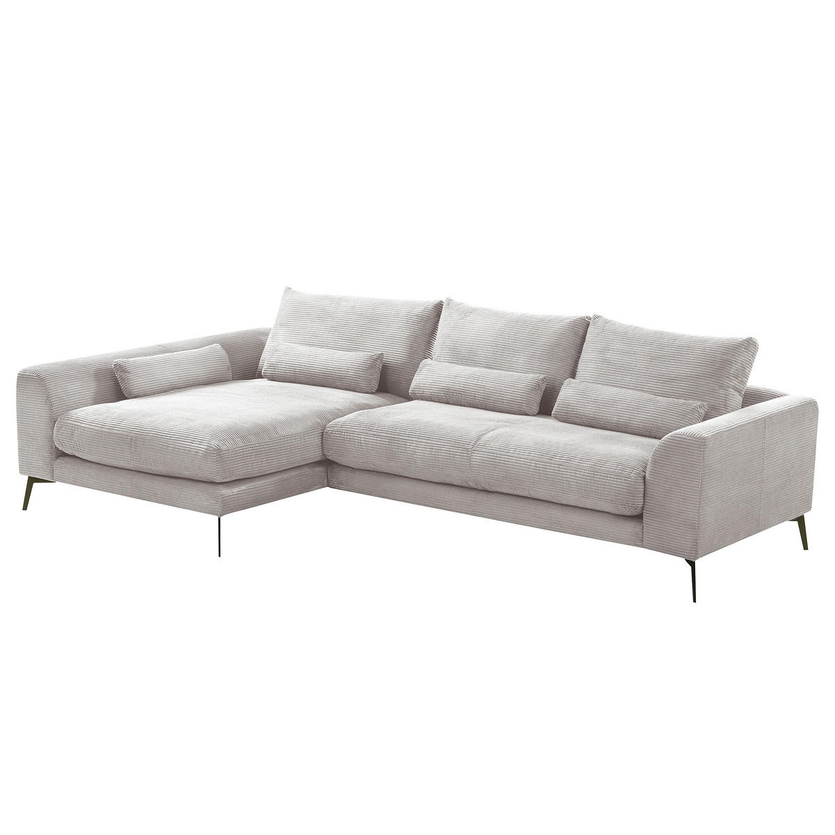 ECKSOFA  in Cord Hellgrau Nierenkissen, Rückenkissen  172/313 cm  - Hellgrau/Schwarz, Design, Textil/Metall (172/313cm) - P & B