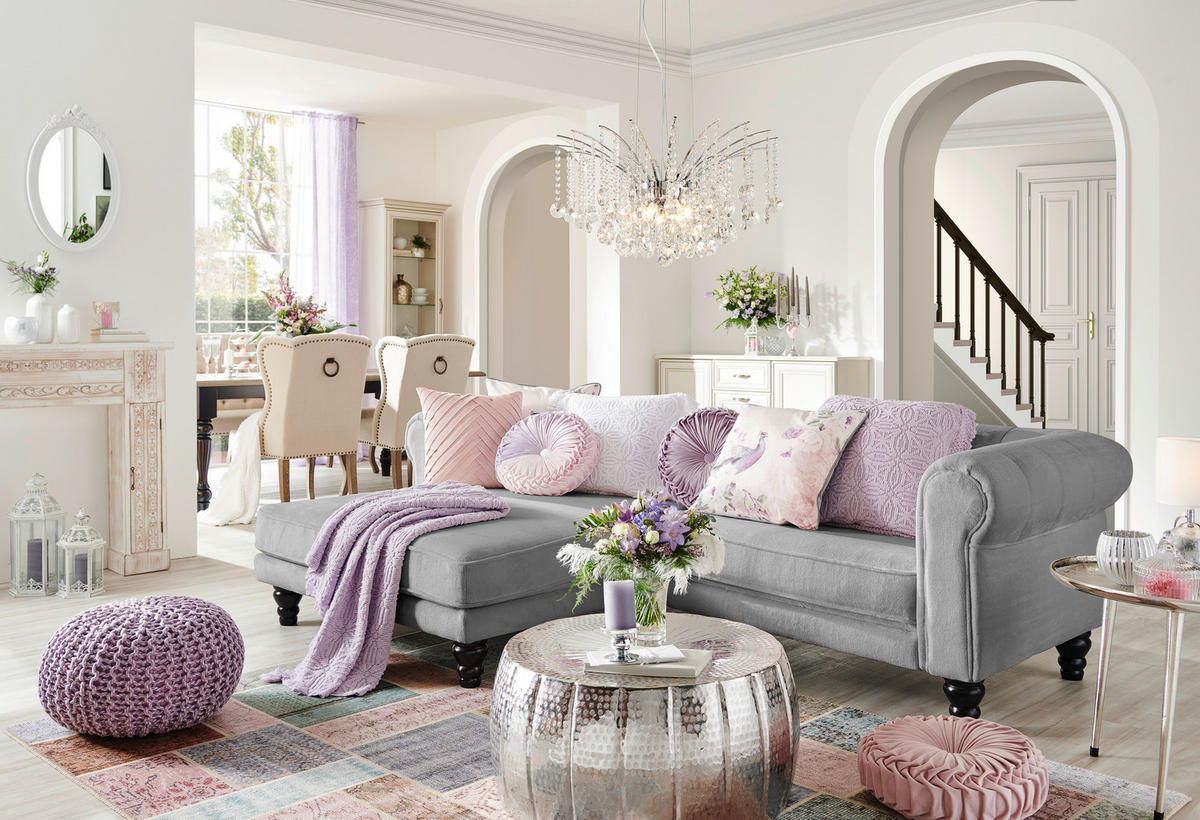 ECKSOFA in Plüsch Grau  160/260 cm  - Dunkelbraun/Grau, Design, Holz/Textil (160/260cm) - MID.YOU